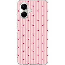 TechTree Infinix Smart 10 Uyumlu Pembe Çizgili ve Mini Kalp Baskılı Silikon Kılıf