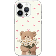TechTree iPhone 14 Pro Uyumlu Papatya Tutan Sevimli Ayıcık Baskılı Silikon Kılıf