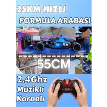 Boratila Toys 2.4ghz 1:8 Ölçek 55CM 7.4V Işıklı Sesli Müzikli Korna Sesli 30METRE Çekim Mesafeli Uzaktan Kumandalı Formula Yarış Arabası