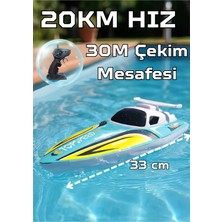 Boratila Toys 20KM Hızlı Şarjlı Uzaktan Kumandalı Çift Pervaneli Yüksek Itiş Güçlü Darbeye Dayanıklı Sürat Teknesi