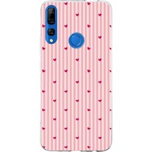 TechTree Honor 9x Uyumlu Pembe Çizgili ve Mini Kalp Baskılı Silikon Kılıf
