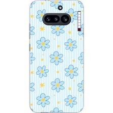 TechTree Nothing Phone (4A) Uyumlu Mavi Çizgili ve Sarı Papatya Baskılı Silikon Kılıf