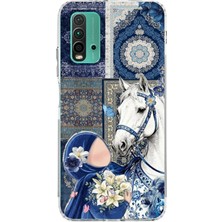 TechTree Redmi 9t-Poco M3 Uyumlu Geleneksel Motifli Beyaz At Baskılı Silikon Kılıf