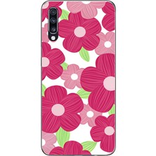 TechTree Samsung Galaxy A70 Uyumlu Pembe Çiçek Desenli Baskılı Silikon Kılıf