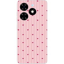 TechTree Tecno Spark 20-20C Uyumlu Pembe Çizgili ve Mini Kalp Baskılı Silikon Kılıf