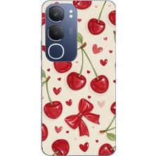 TechTree Vivo Y19S Uyumlu Iraz, Kırmızı Kurdele ve Kalp Baskılı Silikon Kılıf