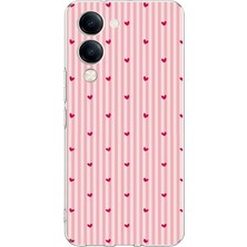 TechTree Vivo Y04 Uyumlu Pembe Çizgili ve Mini Kalp Baskılı Silikon Kılıf