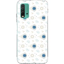 TechTree Redmi 9t-Poco M3 Uyumlu Nazar Boncuğu Güneş ve Hilal Baskılı Silikon Kılıf