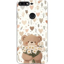 TechTree Huawei Y7 2018 - Honor 7c Uyumlu Romantik Sevimli Ayıcık Baskılı Silikon Kılıf