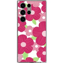 TechTree Samsung Galaxy S23 Ultra Uyumlu Pembe Çiçek Desenli Baskılı Silikon Kılıf