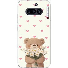 TechTree Nothing Phone (4A) Uyumlu Papatya Tutan Sevimli Ayıcık Baskılı Silikon Kılıf