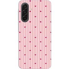 TechTree Samsung Galaxy A17 Uyumlu Pembe Çizgili ve Mini Kalp Baskılı Silikon Kılıf