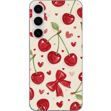 TechTree Samsung Galaxy S24 Fe Uyumlu Iraz, Kırmızı Kurdele ve Kalp Baskılı Silikon Kılıf