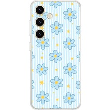 TechTree Samsung Galaxy S25 Uyumlu Mavi Çizgili ve Sarı Papatya Baskılı Silikon Kılıf