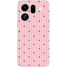 TechTree Oppo Find X9 Pro Uyumlu Pembe Çizgili ve Mini Kalp Baskılı Silikon Kılıf
