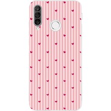 TechTree Huawei P30 Lite Uyumlu Pembe Çizgili ve Mini Kalp Baskılı Silikon Kılıf