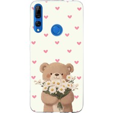 TechTree Honor 9x Uyumlu Papatya Tutan Sevimli Ayıcık Baskılı Silikon Kılıf