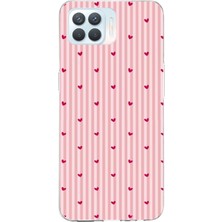 TechTree Oppo Reno 4 Lite Uyumlu Pembe Çizgili ve Mini Kalp Baskılı Silikon Kılıf