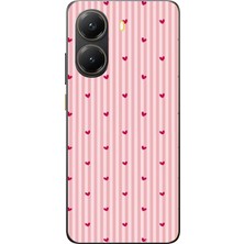 TechTree Poco X7 Pro Uyumlu Pembe Çizgili ve Mini Kalp Baskılı Silikon Kılıf