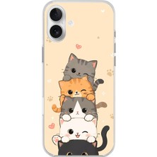 TechTree iPhone 16 Plus Uyumlu Sevimli Kedicikler ve Patiler Baskılı Silikon Kılıf