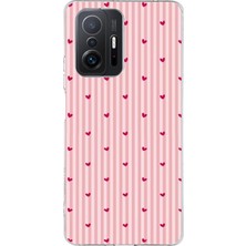 TechTree Xiaomi Mi 11T-11T Pro Uyumlu Pembe Çizgili ve Mini Kalp Baskılı Silikon Kılıf