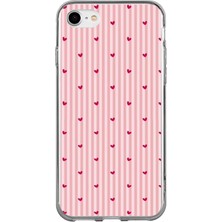 TechTree iPhone 7-8-Se 2020 Uyumlu Pembe Çizgili ve Mini Kalp Baskılı Silikon Kılıf