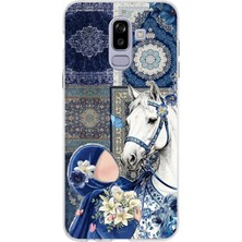 TechTree Samsung Galaxy J8-A6 Plus Uyumlu Geleneksel Motifli Beyaz At Baskılı Silikon Kılıf