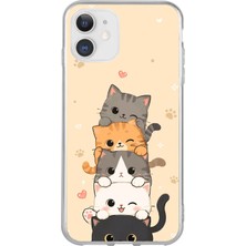 TechTree iPhone 11 Uyumlu Sevimli Kedicikler ve Patiler Baskılı Silikon Kılıf