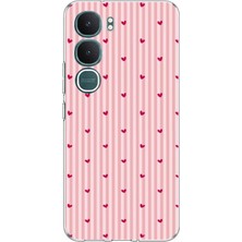 TechTree Vivo Y31 5g Uyumlu Pembe Çizgili ve Mini Kalp Baskılı Silikon Kılıf