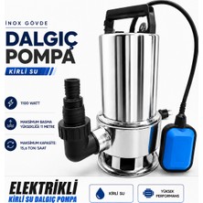 Badem10 Inox Gövde Kirli Su Dalgıç Pompası 1100 W 11 Metre Basma 15,6 Ton/saat Paslanmaz Drenaj Pompası