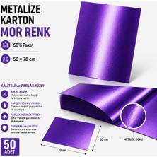 Lorempbox Metalize Fon Kartonu Parlak Karton 50’li Paket Okul, Hobi, Davetiye ve El Işi Çalışmaları Için Mor