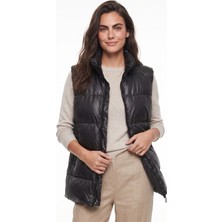 Onloox Siyah Polyester Kumaş Dik Yaka Standart Kesim Fermuarlı Çift Cepli Şişme Yelek