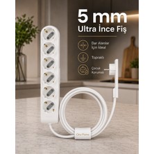 Orvi Prime 6’lı Topraklı Uzatma Kablosu 3 M Ultra Ince Fişli Dar Alanlara Özel Tasarlandı Beyaz