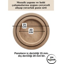 Zen Mozaik Doğal Ahşap Çerçeveli Yuvarlak Pano Seti - 2li Pano Seti (Çap 20 cm ve Çap 25 Cm)