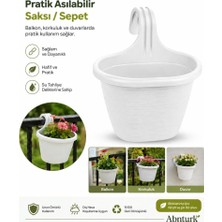 Abnturk Pratik Dayanıklı Şık 3lt Beyaz Sahra Askılı SAKSI-22X26X25CM Balkon Korkuluk Duvar Için Askılı Sepet