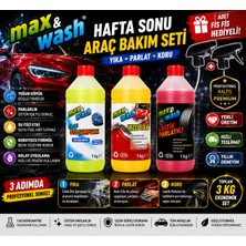 Max&wash Hafta Sonu Araç Bakım Seti 3'lü (1 kg Cilalı Oto Şampuan + 1 kg Hızlı Cila + 1 kg Lastik Parlatıcı) + 2 Adet Fısfıs Başlık Hediyeli