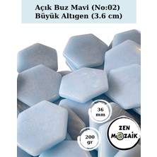 Zen Mozaik Altıgen Cam Mozaik Taşı Açık Buz Mavi 36 mm Özellikli 200 Gr Sanatsal Çalışmalar İçin