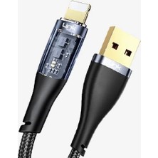 Eco Lounge Şeffaf Uçlu iPhone 45W USB Hızlı ve Dayanıklı Şarj ve Data Işıklı Örgü Kablo 1 Metre