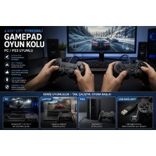 Siyah Kablolu Çift Motorlu Titreşimli Joystick Pc Uyumlu USB Bağlantılı 1 Yıl Garantili