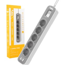EBG Elektronik A Class 5'li Anahtarlı 1.5 Metre Akım Korumalı Grup Priz (Made In