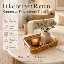 PratikBir Dikdörtgen Rattan Küçük Boy Sunum ve Düzenleme Tepsisi - 26 cm