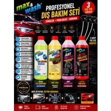 Max&wash Profesyonel Dış Bakım Seti | Cilalı Oto Şampuanı + Hızlı Cila + Jant Temizleyici + Lastik Parlatıcı | 3 Adet Fıs Fıs Hediyeli