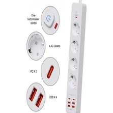 Marsilyan™- Termal Akım Korumalı 4’lü Priz 4x USB 2x Type-C Çıkışlı Grup Priz Çoğaltıcı (3500W)