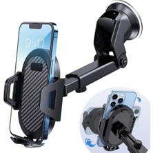 Araç Telefon Tutucu –  360° Dönebilir Vantuzlu, Şok Emici, Tek Tuşla Sabitleme, Ultra Güçlü Vakum, 4.7”–7” Telefonlar Için Uyumlu