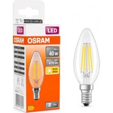 LED Filament Mum Ampul E14 4W 470 Lümen 2700K Sarı Işık 40W Eşdeğeri Şeffaf Cam Dim Edilemez 4'lü Paket