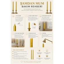 2’li Altın Gold Metalik Şamdan Mum Seti 25 cm – Dekoratif Ince Şamdan Mum, Kokusuz Parafin WAX,%100 Pamuk Fitil, El Döküm, Uzun Süre Yanma (~10 Saat), Şık Sofra, Davet, Nişan, Düğün