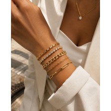 Adata Jewelry Çelik 5 Li Kadın Bileklik Kombin Set Gold Renk Uzatma Zincirli