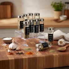 12’li Metal Kapaklı Cam Baharatlık Seti, 80ML, 110ML ve 170ML Boyut Seçenekli, Etiket Hediyeli Silindir Baharat Takımı, Modern Mutfak Düzenleyici Kavanoz Seti (170ML- 12 Adet)