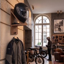 Usart Motosiklet Kask Standı, Duvar Tipi Kask Rafı, Ahşap Malzeme, 45 cm Yükseklik, Siyah