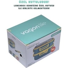 1650ML Lunchbox 2 Katlı 3 Bölmeli Paslanmaz Çelik Sefer Tası Yemek Kutusu (Lacivert)